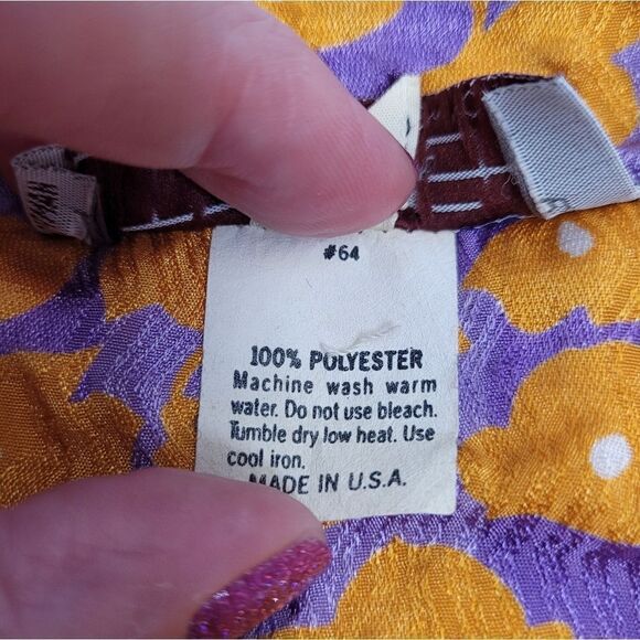 VINTAGE orange floral purple tie front short sleeve‎ blouse M - Picture 6 of 9